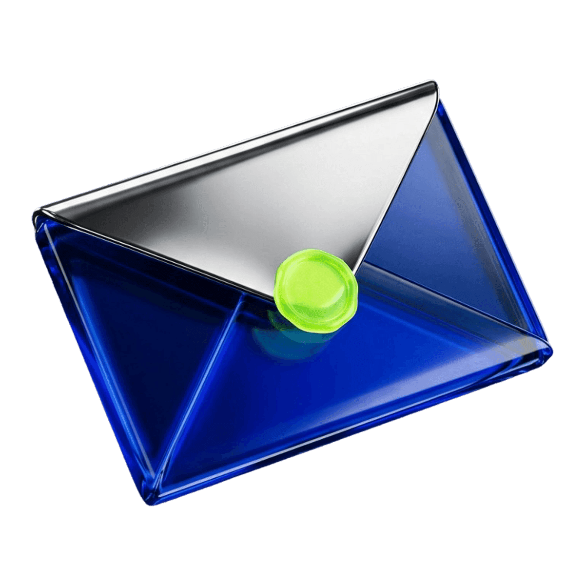 Cobalt glass envelope with a chrome flap and lime seal