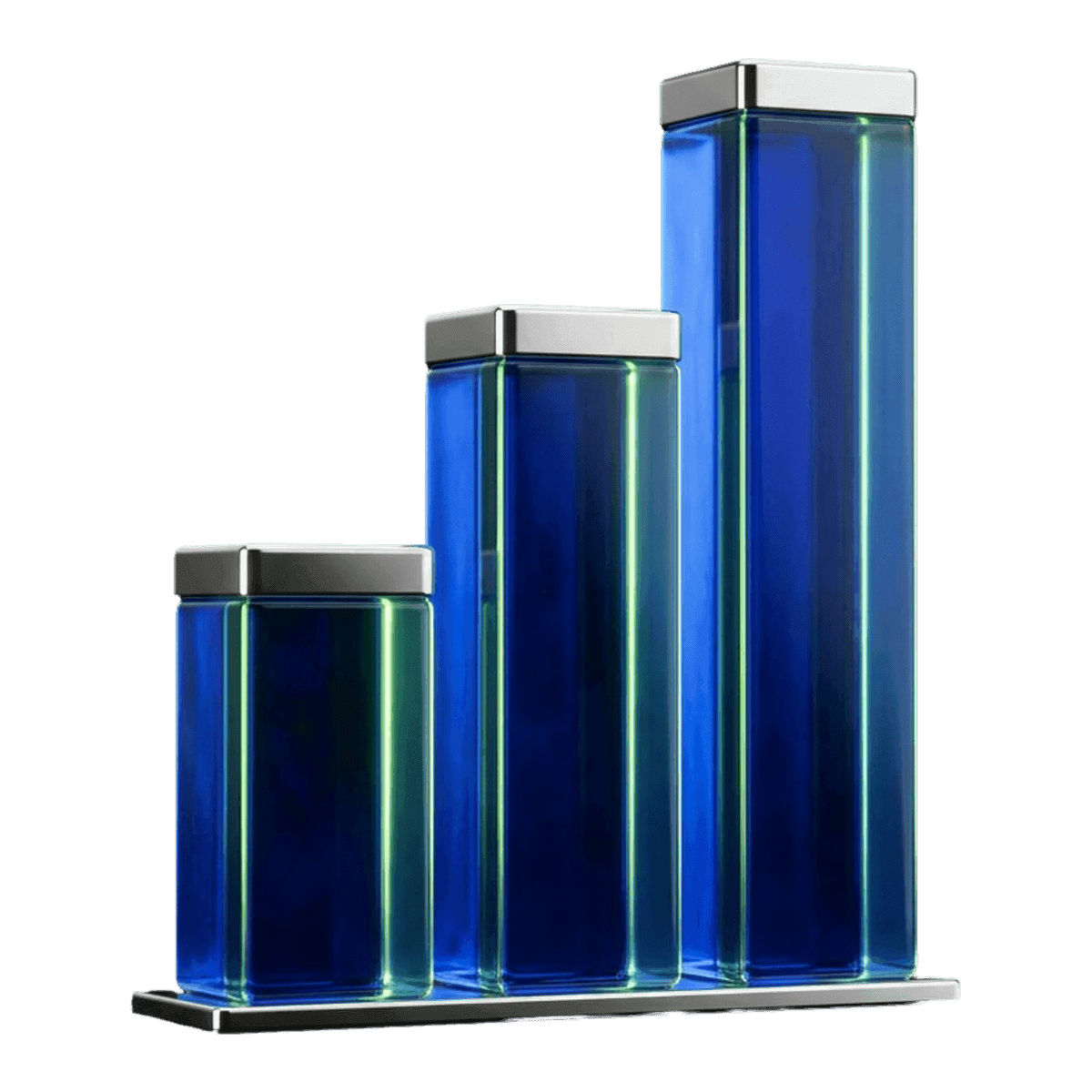 Chrome and glass objects in a faceted arrangement