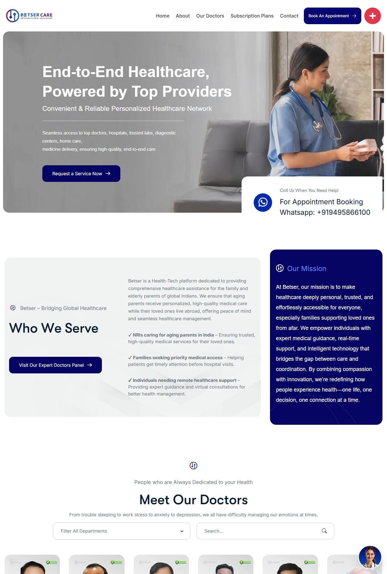Screenshot of the Betser Care website