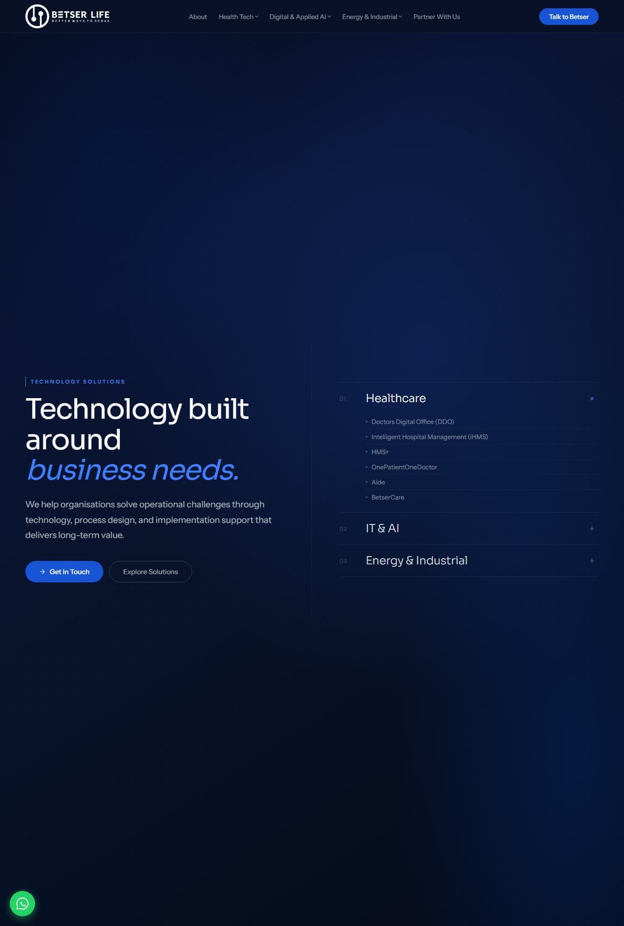 Screenshot of the Betser website