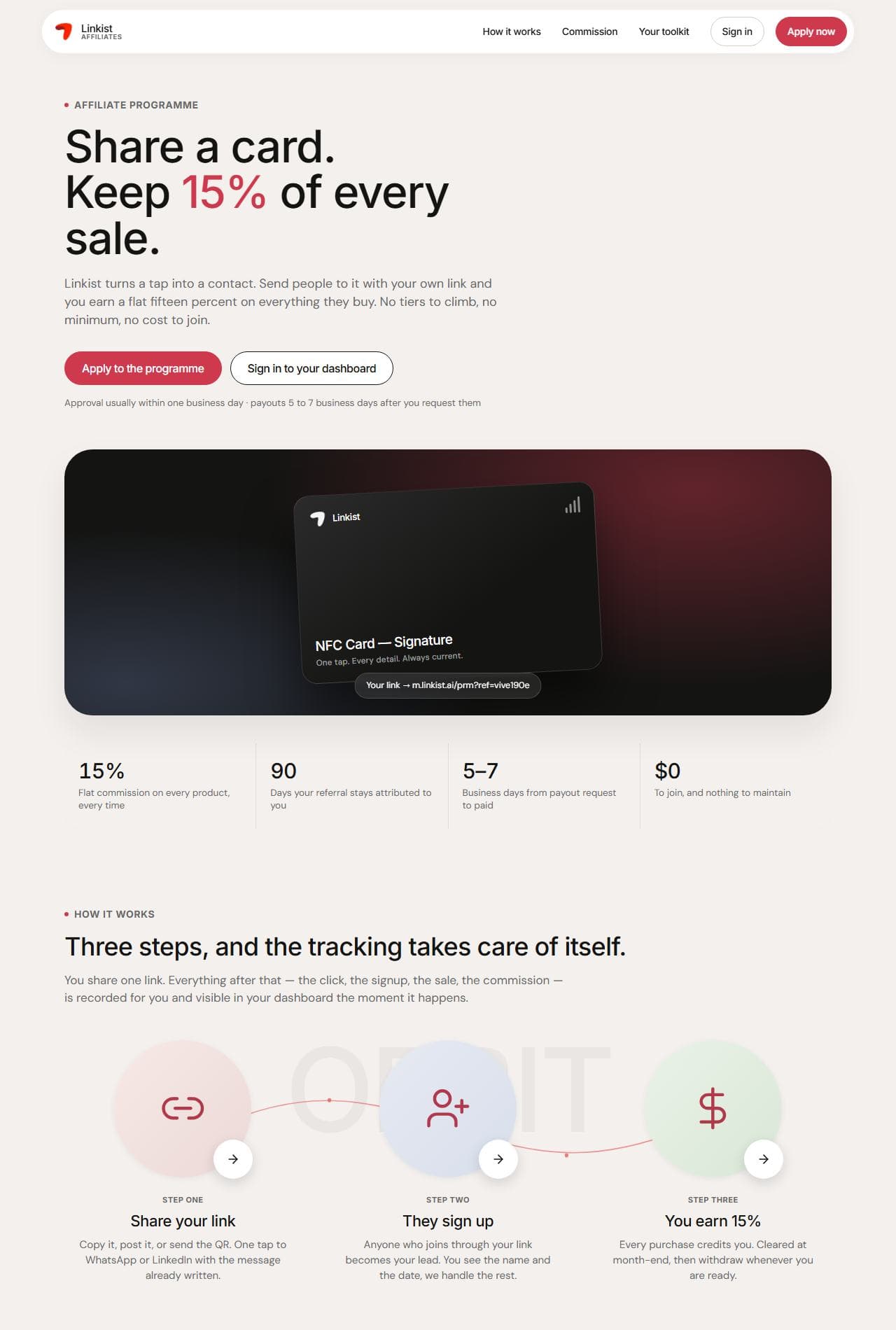 Screenshot of the Linkist Affiliates website
