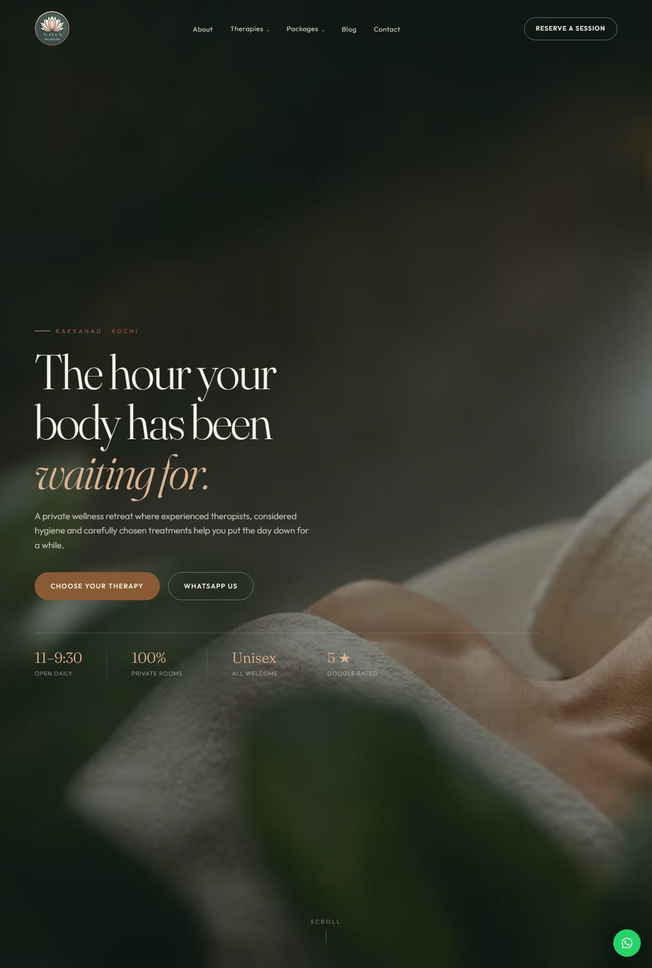 Screenshot of the Nola Wellness Spa website