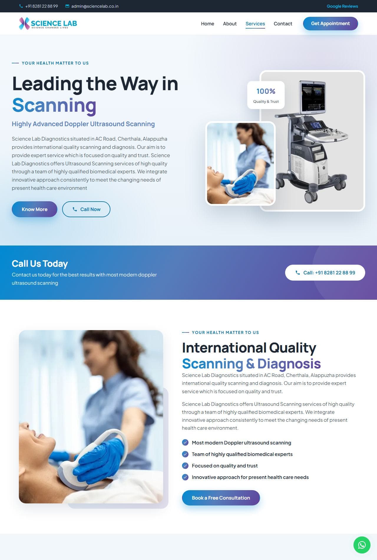 Screenshot of the Science Lab Diagnostics website