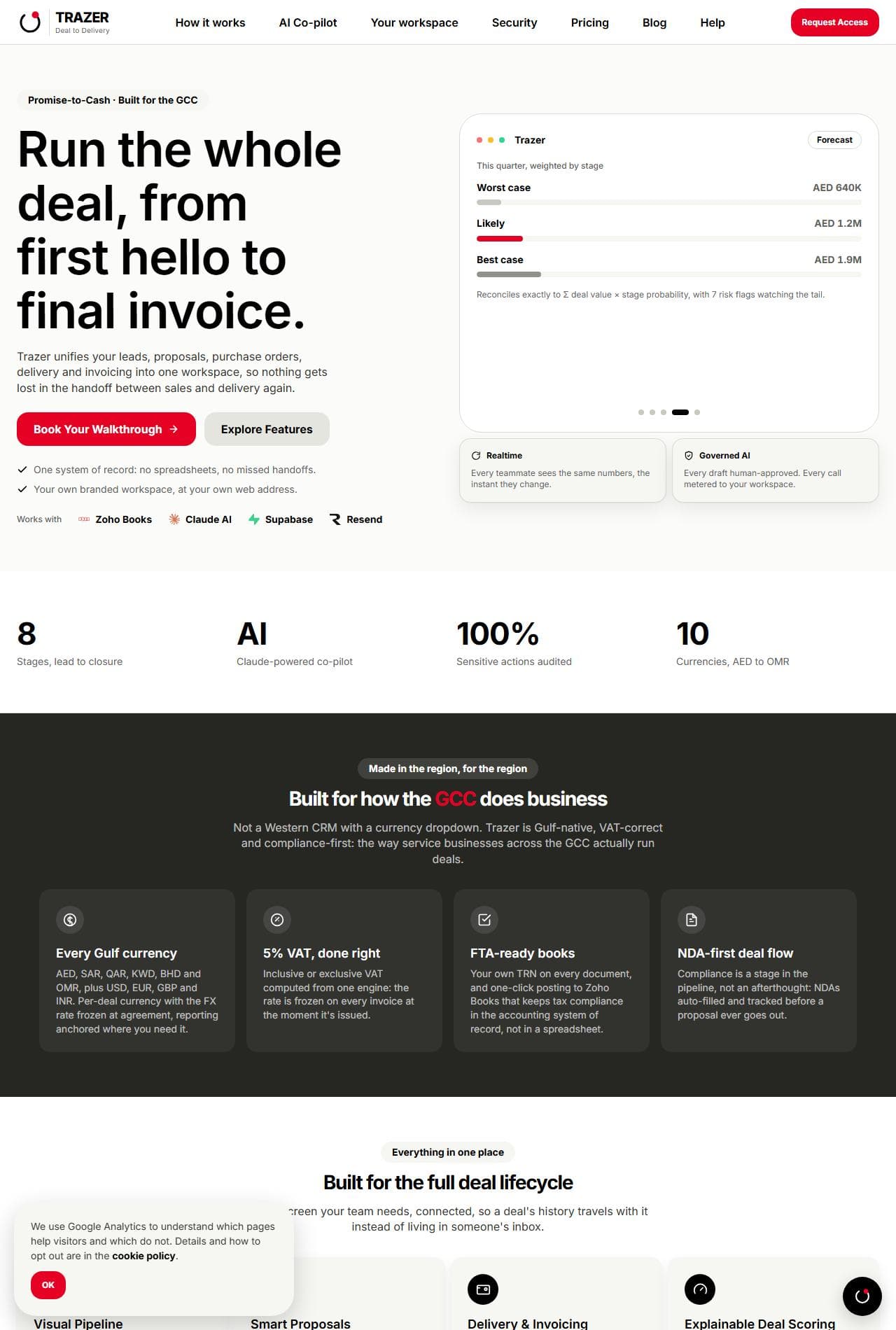 Screenshot of the Trazer website