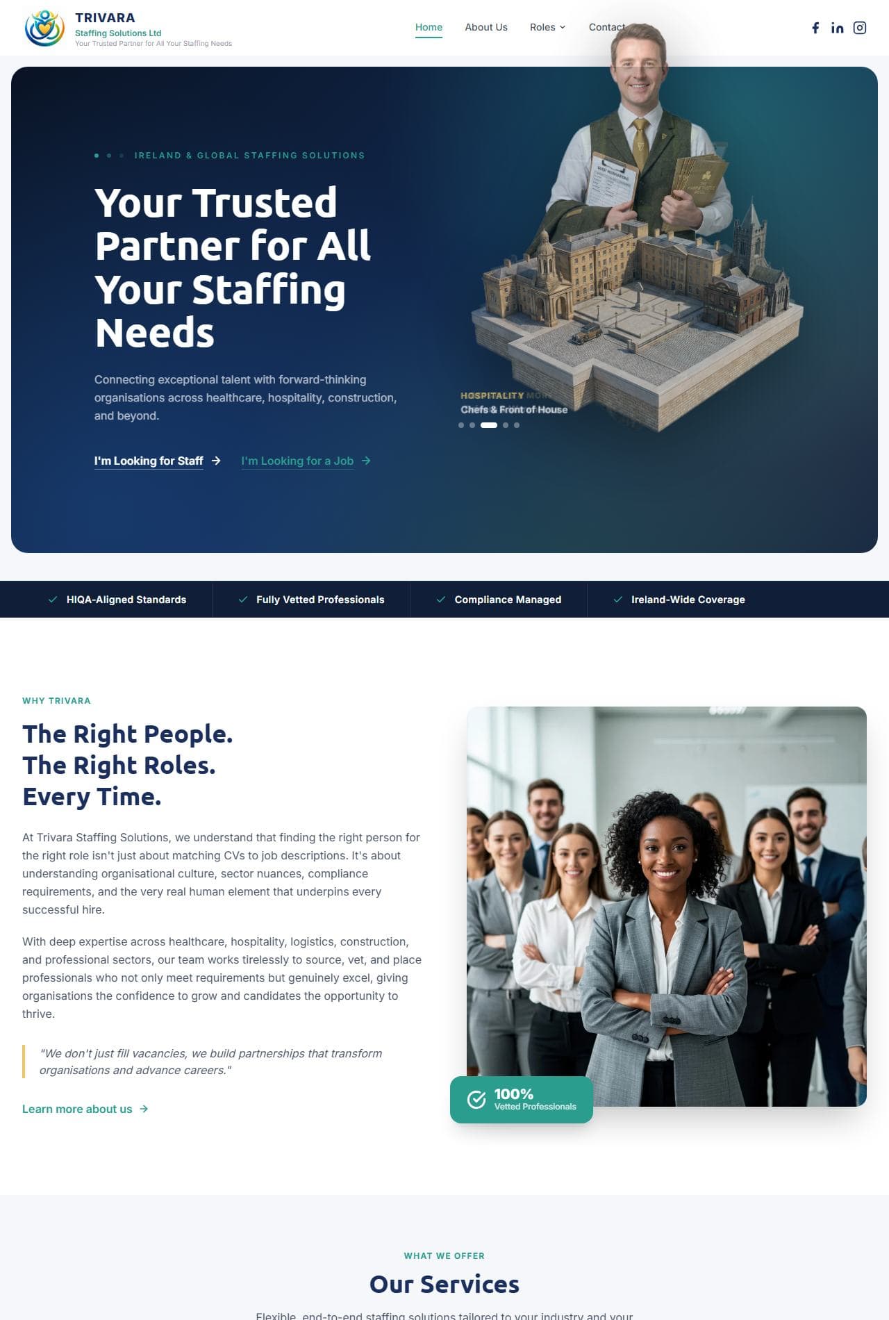 Screenshot of the Trivara website